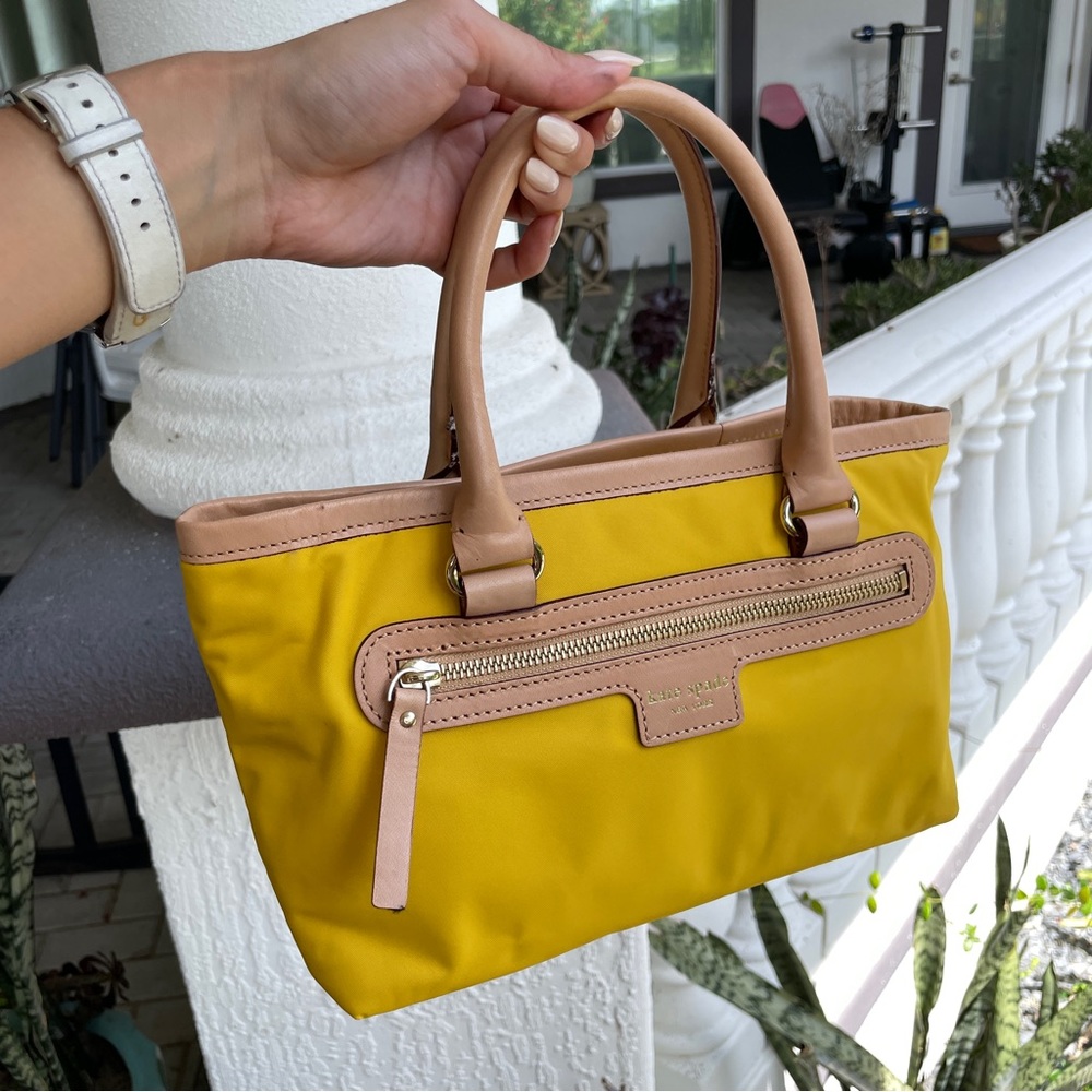 Kate Spade Yellow Nylon Leather Trim Fabric Classic Mini Tote